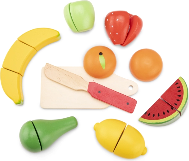 Houten fruitsnijset in mandje