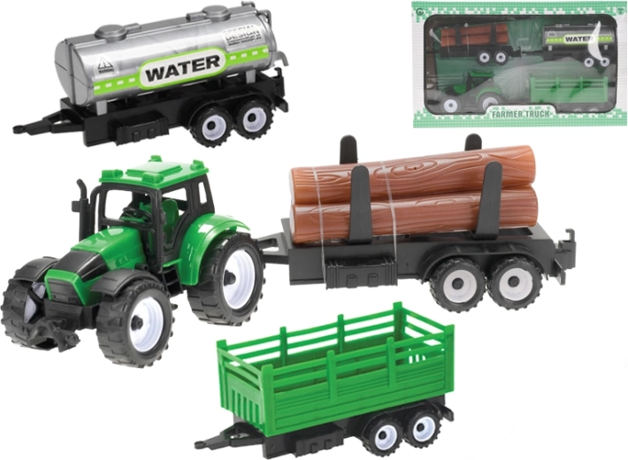 Tractor met drie aanhangwagens met terugtrekfunctie