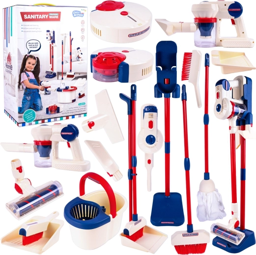 Schoonmaakset met dweil, stofzuiger en schoonmaakrobot