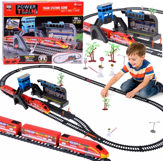 Elektrische treinbaan voor kinderen met station en rails 300 cm