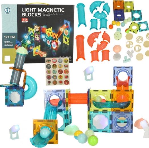 Magnetische bouwblokjes met verlichte knikkerbaan – 49 elementen