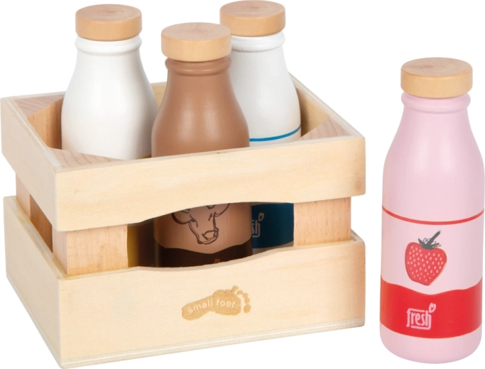 Small foot houten krat met melkdranken