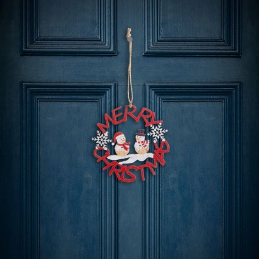 Houten kerstdecoratie sneeuwman rood 10 cm