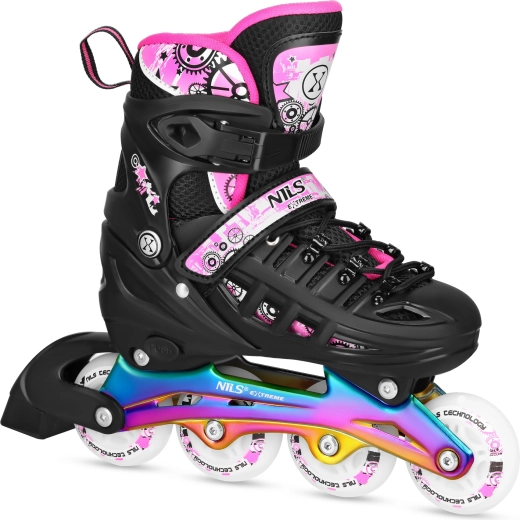 Kinder skates 4-in-1 NILS Extreme regenboog/roze – L (39-42)