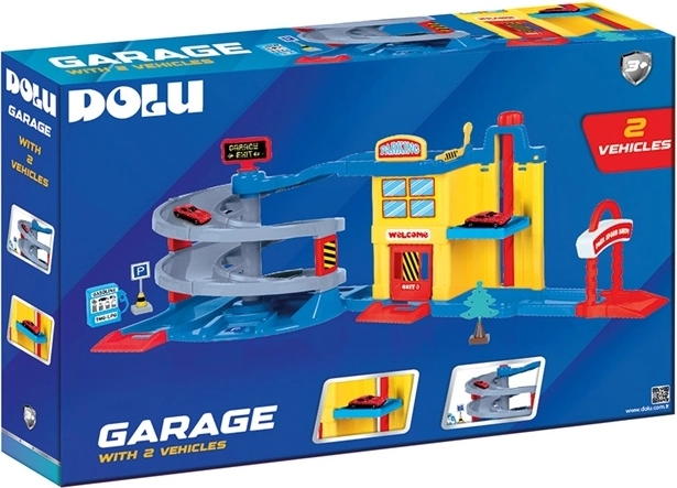 DOLU kindergarage met glijbaan en 2 autootjes