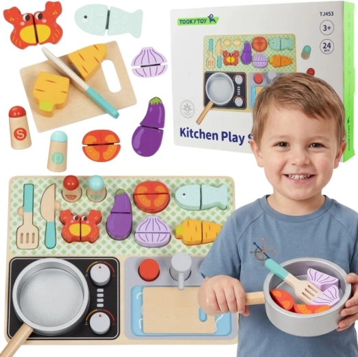 Houten keukentje met accessoires Tooky Toy kleine chef-kok
