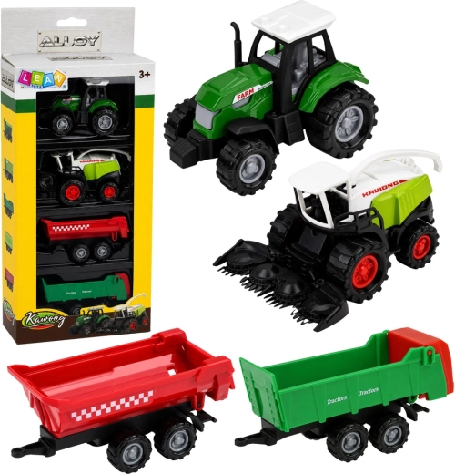 Set landbouwvoertuigen 1:68 – tractor, hakselaar en 2 aanhangwagens (4 stuks)