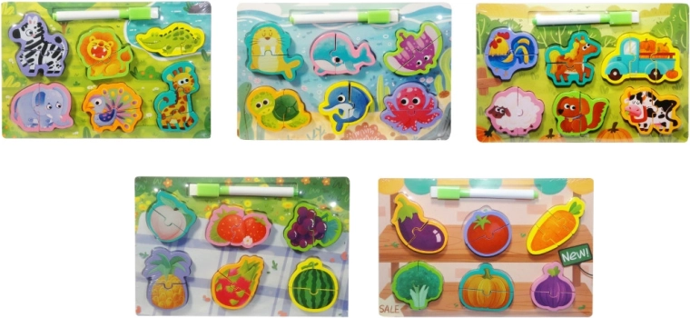 Houten puzzel voor kinderen met bord en uitwisbare stift