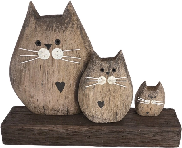 Decoratie Kat van paulowniahout 3 stuks, beige 20 × 5 × 15 cm
