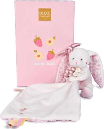 Doudou cadeauset: pluchen konijntje met dekentje 10 cm roze