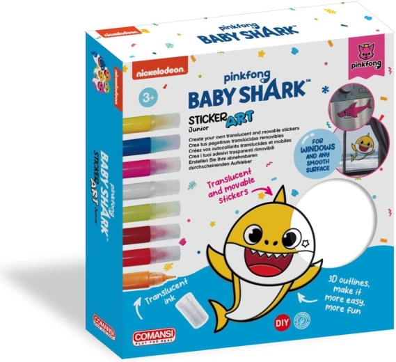 Baby Shark creatieve set voor raamstickers en kleurplaten met verf