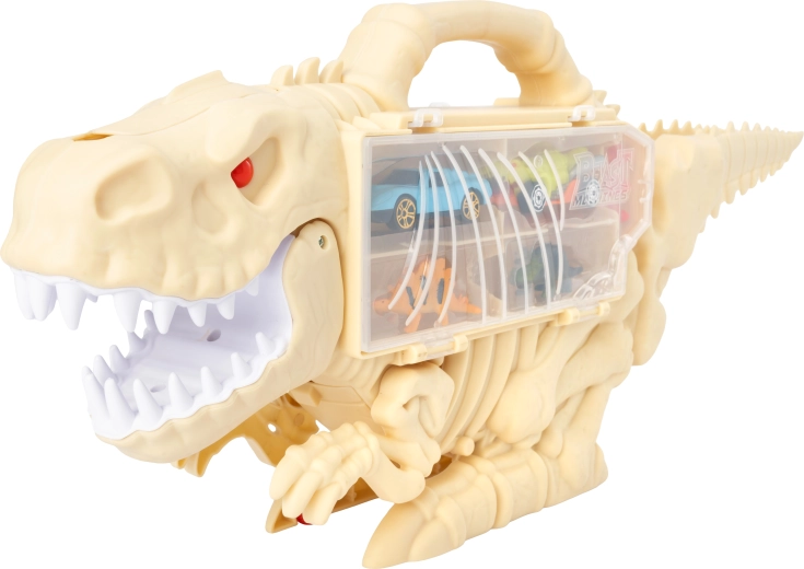 Schietende dinosaurus met autootjes 47 cm – draagbare koffer en baan