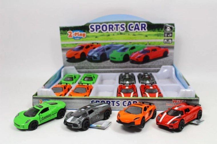 Metalen sportautootje 12 cm met geluiden en frictieaandrijving (mix kleuren)