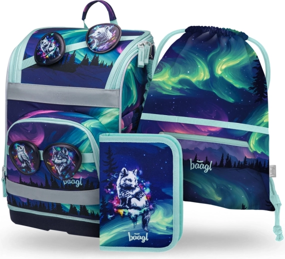 Baagl schoolset Zippy Plus Aurora – boekentas, etui en zak met GRS-certificering