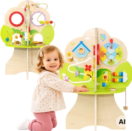 Viga houten activiteitenboom met muzikale elementen voor kinderen 18 m+