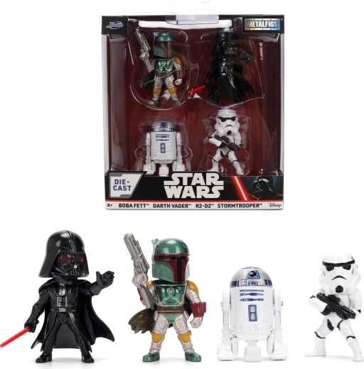 Set van 4 STAR WARS Metalfigs – Darth Vader, R2‑D2, Stormtrooper en Boba Fett