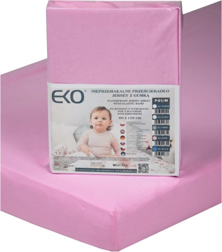 EKO waterdicht hoeslaken met elastiek van jersey, roze 120 × 60 cm