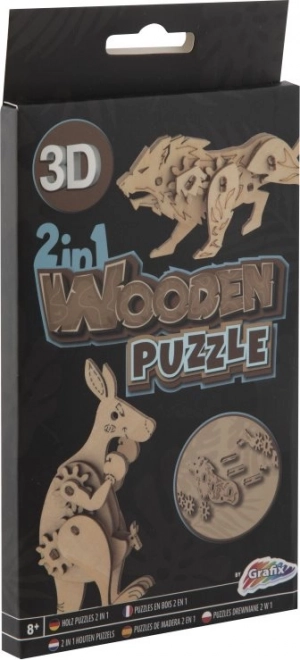 Houten 3D-puzzel 2-in-1 kangoeroe en leeuw GRAFIX