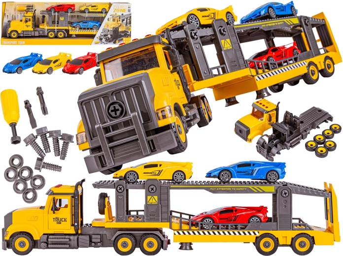 Demontabele kindertruck met takelwagen en sportauto’s
