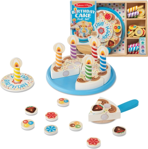 Houten verjaardagstaart om te snijden met accessoires 34 stuks MELISSA & DOUG