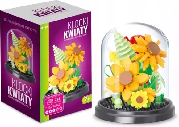 Zonnebloemen bouwset onder een glazen stolp (228 onderdelen)