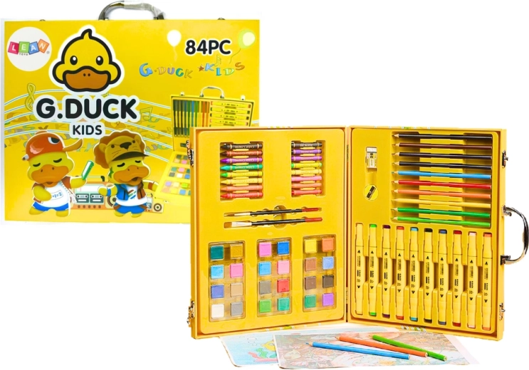 Knutselset in gele koffer met eend, 84 delen