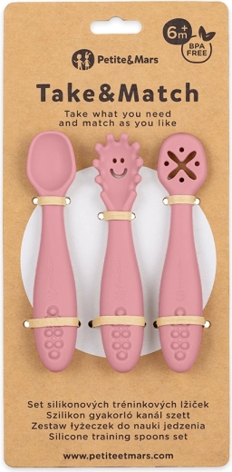 Petite&Mars siliconen trainingslepels Take&Match dusty rose 3 stuks 6m+
