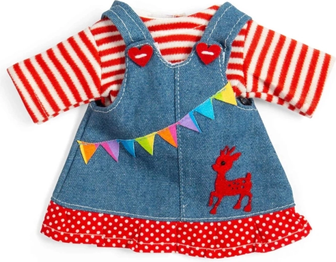 Bigjigs Toys jeansjurk met bretels en gestreept T-shirt voor pop van 28 cm
