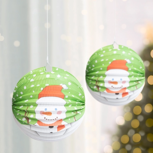 Kerstpapieren lampion met sneeuwpop 25 cm