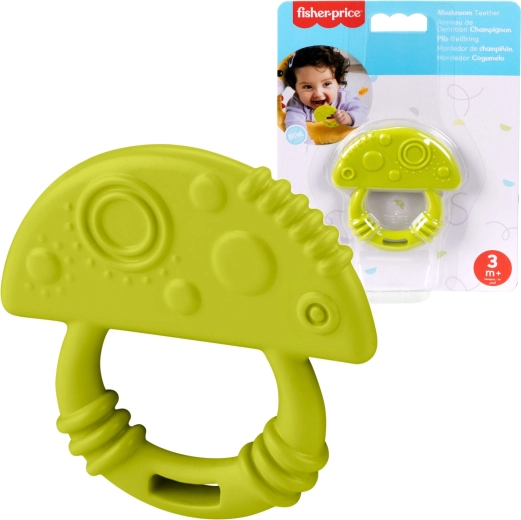Groene babybijtring in de vorm van een paddenstoeltje – zacht en getextureerd FISHER-PRICE