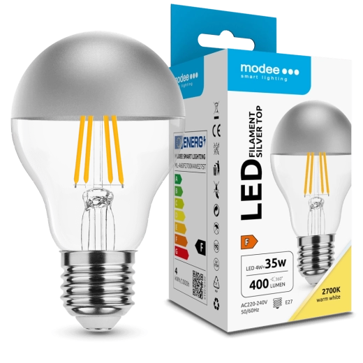 Modee LED lamp Filament A60 Silver Top 4W E27, 2700K, 400 lm