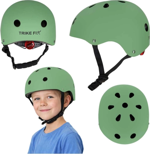 kinderfietshelm met LED TRIKE FIX, maat S 48–54 cm, donkergroen