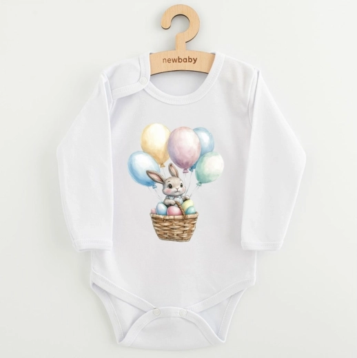 Babybody met print New Baby konijntje met ballonnen, lange mouw