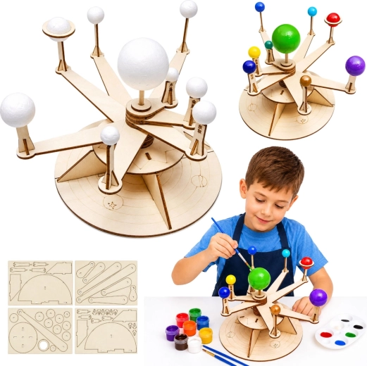 Houten model van het zonnestelsel – DIY educatieve set