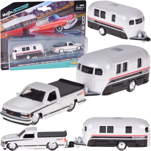 Maisto metalen model 1993 Chevrolet 454 SS pick-up met caravan 1:64