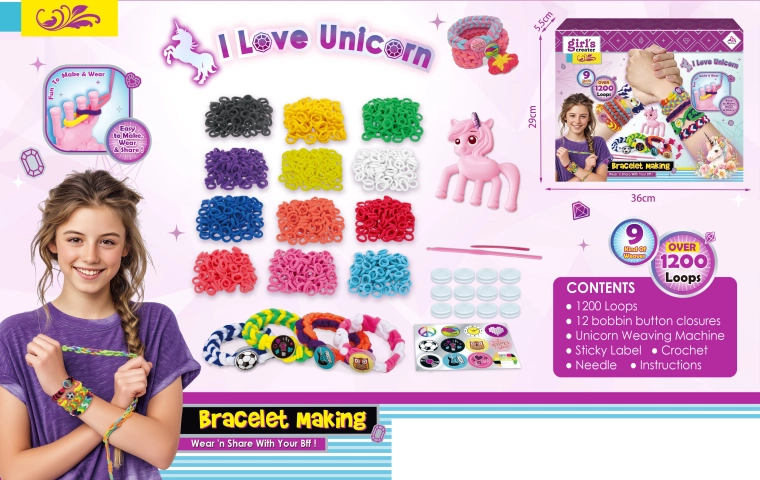 Creatieve set voor het maken van armbandjes van textiele elastiekjes (1200 stuks)
