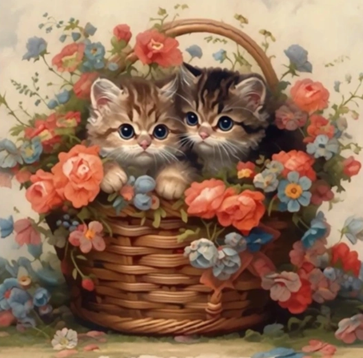 Norimpex Diamond Painting kittens in een mandje 30 × 40 cm