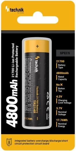 Technik oplaadbare Li-ion batterij 21700 4800 mAh 3,7 V met bescherming