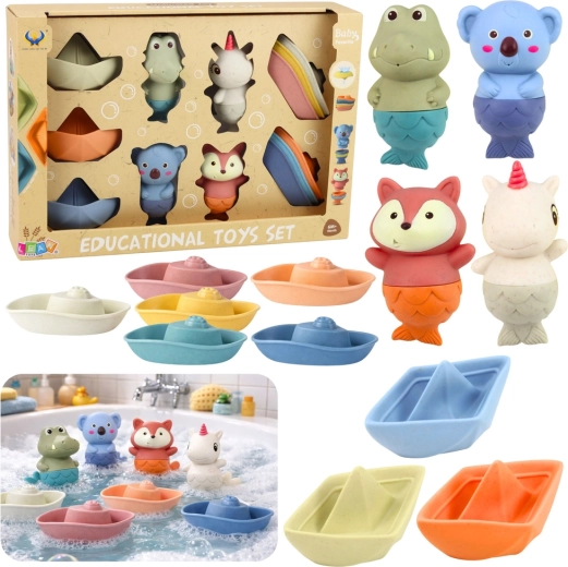 Set rubberen badspeeltjes – dieren en bootjes, 13 stuks