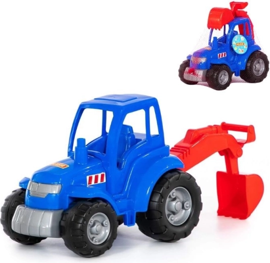 Kunststof tractor met graafschep – blauw