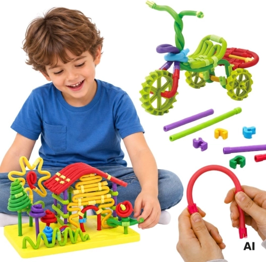 Woopie creatieve 3D-bouwset met flexibele staafjes, 160 onderdelen