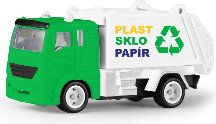 Metalen vuilniswagen 7 cm met openende laadbak