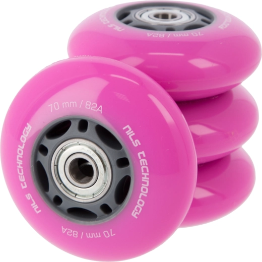 PU wielen met lagers voor inline skates NILS EXTREME 70 mm 82A roze