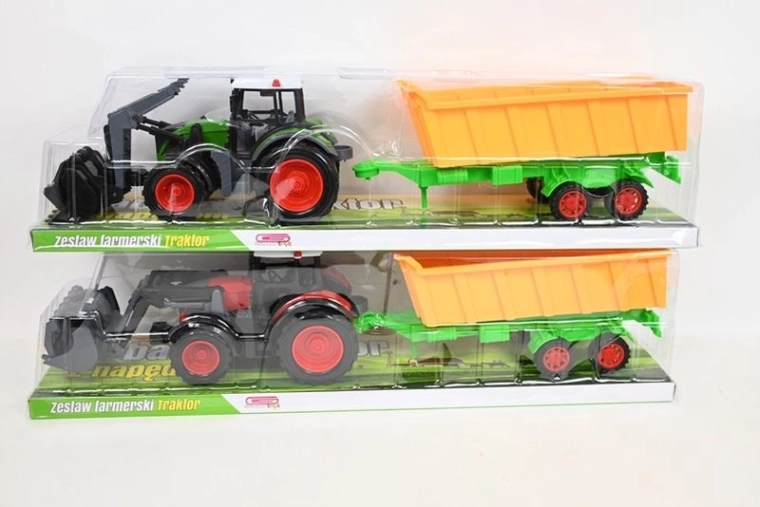 Kindertractor met voorlader en aanhanger