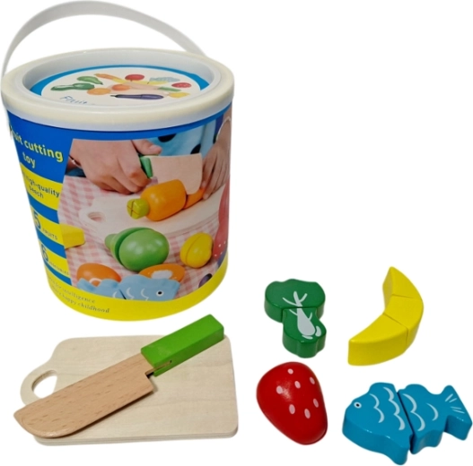 Houten snijspeelset in emmer