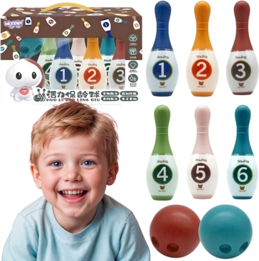 Kinderkleurige bowlingpins met nummers WOOPIE