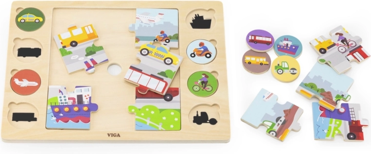 Viga houten puzzel met schaduwen koppelen – vervoermiddelen