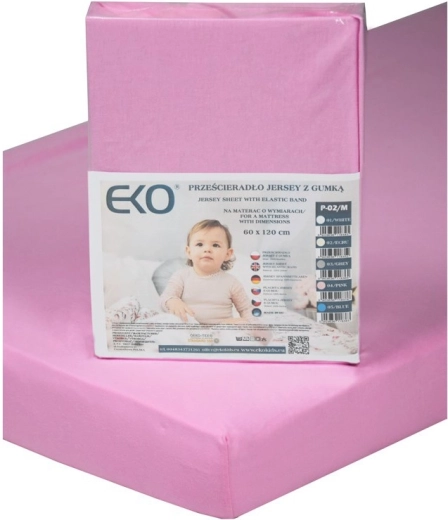 EKO jersey hoeslaken met elastiek roze 120 × 60 cm