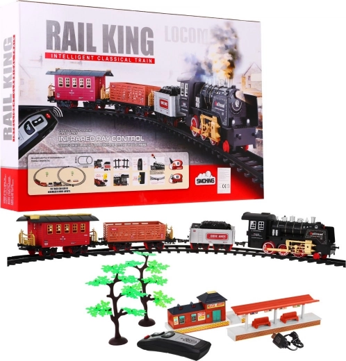 Afstandsbedienbare kindertreinbaan met lichten en rook 3+