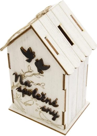 Witte houten spaarpot „Samen dromen“